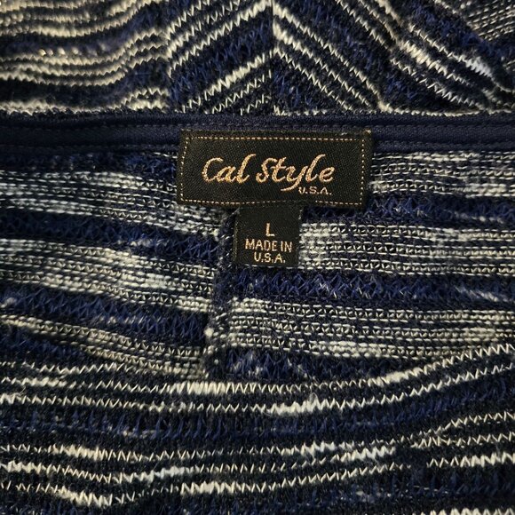 Womens Navy & White Striped Cal Style Sweater Top Button Accents sheer vintage - Picture 6 of 8